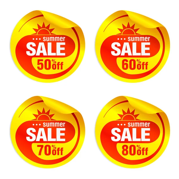 Yellow Modern Summer Sale Stickers Set Sun Vector Illustration — Stock Vector