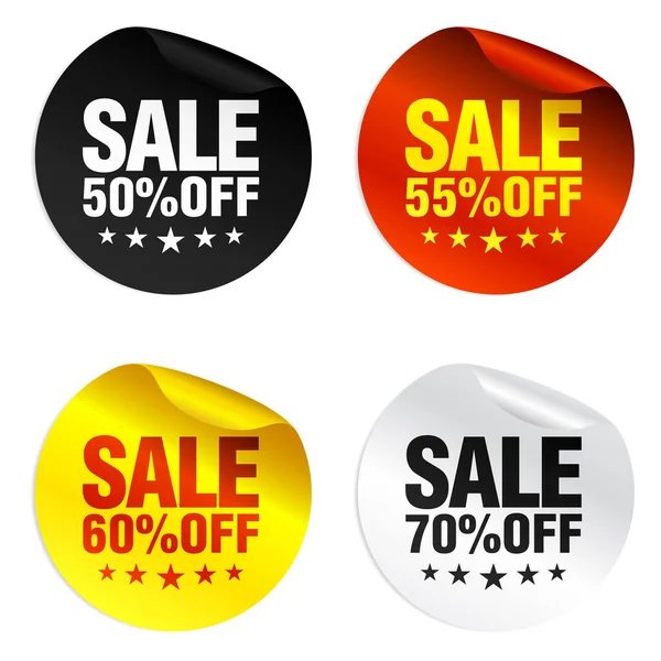 Sale Kleurrijke Stickers Set Korting Met Sterren Vectorillustratie — Stockvector