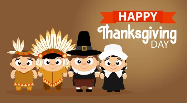 Happy Thanksgiving Greeting Card Poster Flyer Holiday Funny Thanksgiving Pilgrim — Stock Vector