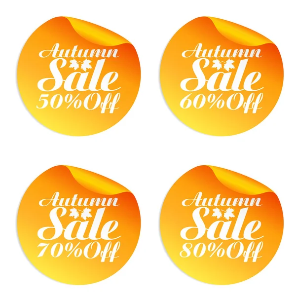 Herfst Oranje Verkoop Stickers Set Korting Vectorillustratie — Stockvector