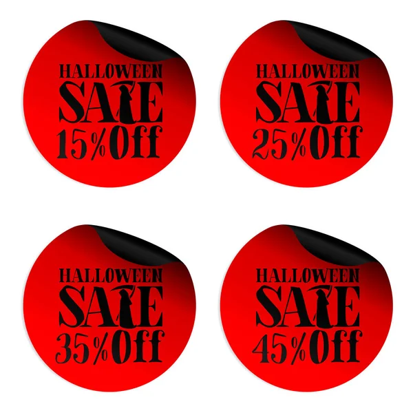 Red Halloween Försäljning Klistermärken Som Med Scytheman Procent Rabatt Vektorillustration — Stock vektor