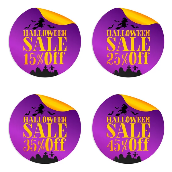 Halloween Violetta Försäljning Klistermärken Som Med Häxa Rabatt Vektorillustration — Stock vektor