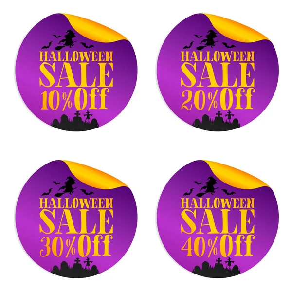 Halloween Violetta Försäljning Klistermärken Som Med Häxa Rabatt Vektorillustration — Stock vektor