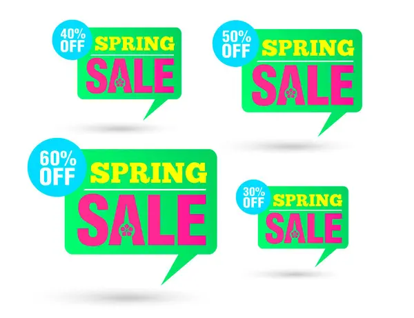 Назад Весна Продається Мітка Промови Зелена Бульбашка Продаж Знижка Векторні Ліцензійні Стокові Ілюстрації