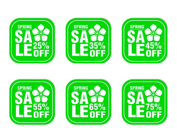 Весняний Продаж Наклейки Зелений Набір Продаж Знижка Векторні Ілюстрації Ліцензійні Стокові Ілюстрації