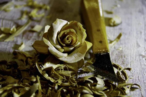 rose made of wood, handicraft, art, work for the good
