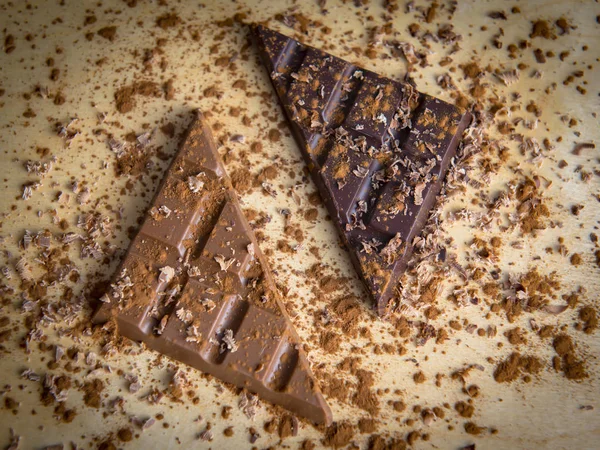 Chocolate Bars Cut Triangles — Stock Photo, Image