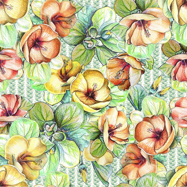 The seamless floral pattern with yellow and orange flowers for wallpapers, textile, backgrounds and any design. Hand drawing