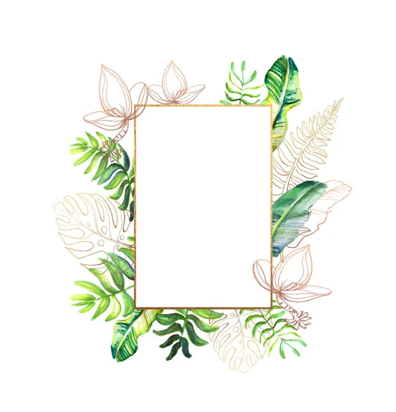 一套带热带叶子和鲜花的卡片 花卉贺卡 模板的邀请 婚礼和任何设计 — 图库照片