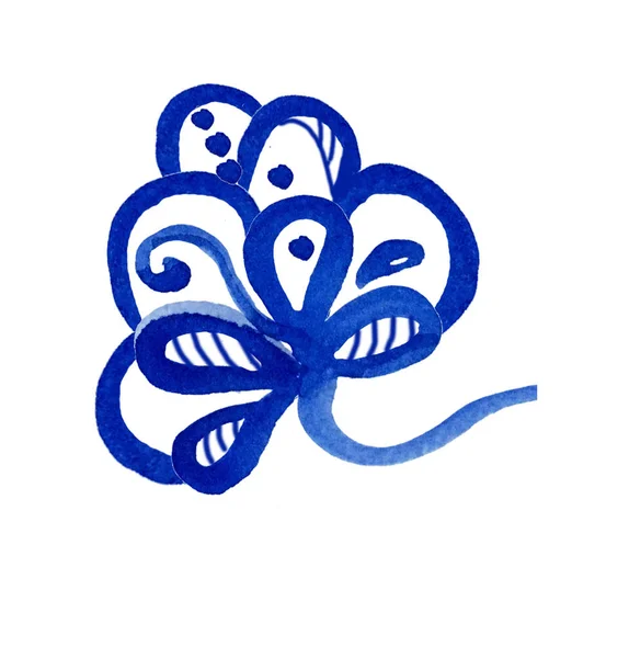 Aquarelle Élément Floral Couleur Bleue Dans Style Folklorique Gzhel Fleurs — Photo