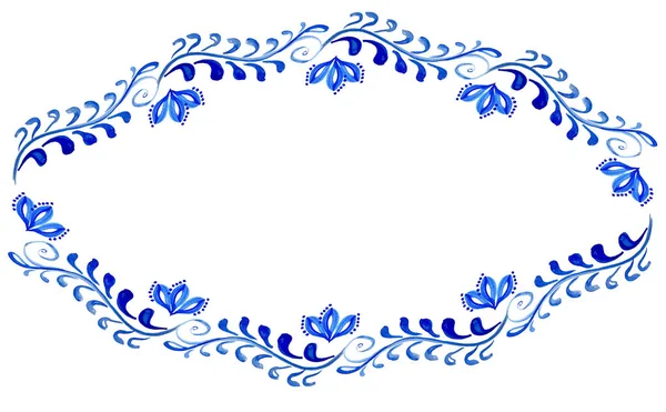Акварельна Листівка Синім Акварельним Квітковим Тлом Фольклорному Стилі Гжеля Рука — стокове фото