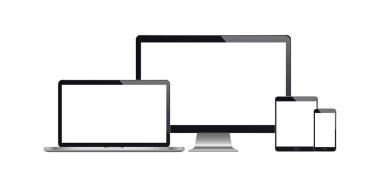 Monitör, dizüstü bilgisayar, tablet, smartphone gerçekçi kümesi. Vektör çizim. Eps10