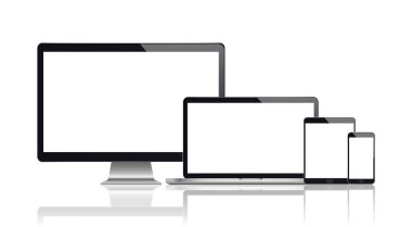 Monitör, dizüstü bilgisayar, tablet, smartphone gerçekçi kümesi. Vektör çizim. Eps10