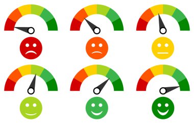 Scale arrow and scale of emotions. Smile icons. Vector illustration. clipart