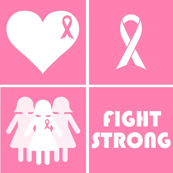 Un conjunto de tarjetas de concienciación sobre el cáncer de mama . — Archivo Imágenes Vectoriales