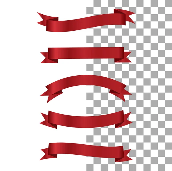Set banner vettoriali nastro rosso lucido — Vettoriale Stock