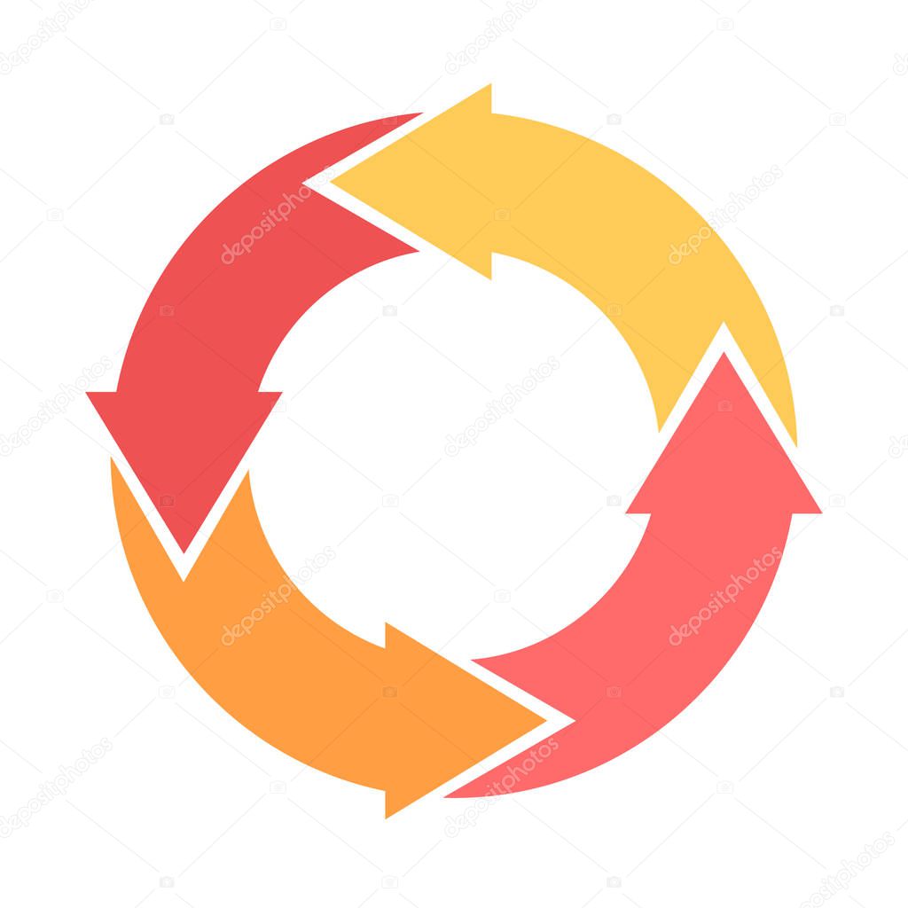 Diagram circle of four colored arrows. Icon diagram. Vector illustration.