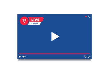 Modern video oynatıcı penceresi canlı yayında. Video oynatıcı arayüzü. Canlı yayın düğmesi.