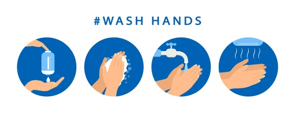 Waschen Sie Sich Die Hände Schrittanleitung Händewaschen Vorbeugende Maßnahmen Flache — Stockvektor