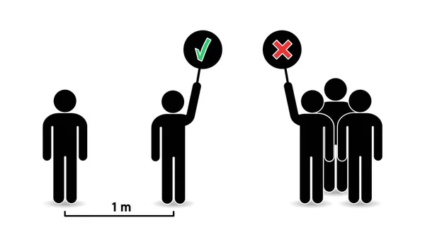 Mensen Pictogrammen Sociale Afstand Blijf Afstand Houden Vermijd Menigte Groep — Stockvector