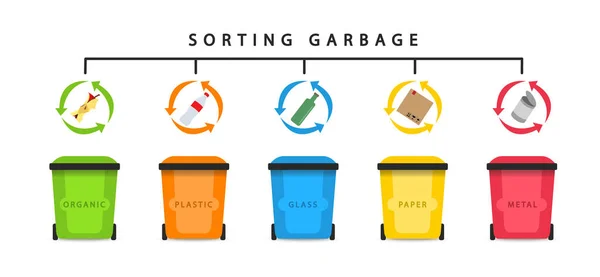 Reciclar Lixo Classificação Resíduos Uma Espécie Lixo Estilo Plano Vetorial —  Vetores de Stock