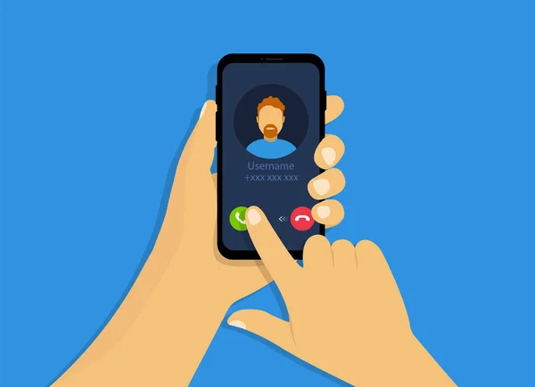 Une Main Tient Téléphone Avec Appel Entrant Interface Appel Entrant — Image vectorielle