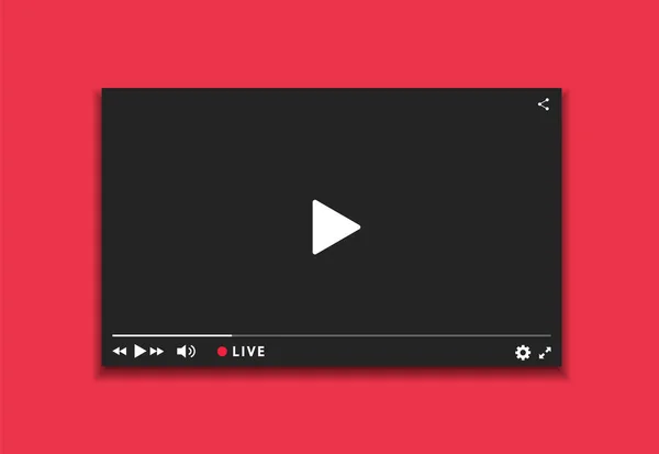 Video oynatıcı penceresi canlı yayında. Video oynatıcı karanlık arayüz. Canlı yayın düğmesi olan oyuncu tasarımı.