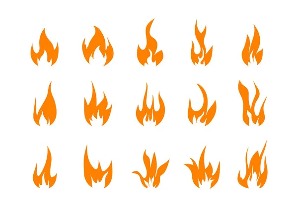 Ikony Ognia Ogień Różnych Kształtach Ikony Wektorowe — Wektor stockowy