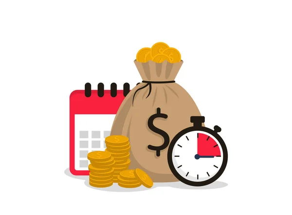 Begreppet Stoppur Pengar Väska Mynt Och Kalender Tid Pengar — Stock vektor