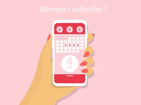Calendario Menstrual Aplicación Para Teléfono Con Calendario Femenino Una Mano — Archivo Imágenes Vectoriales