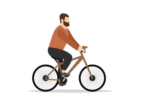 Seorang Pria Atas Sepeda Pria Itu Bersepeda Gaya Datar Ilustrasi - Stok Vektor
