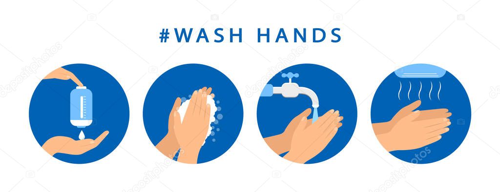 How to wash your hands. Step instructions washing hand. Preventive measures. Flat design.