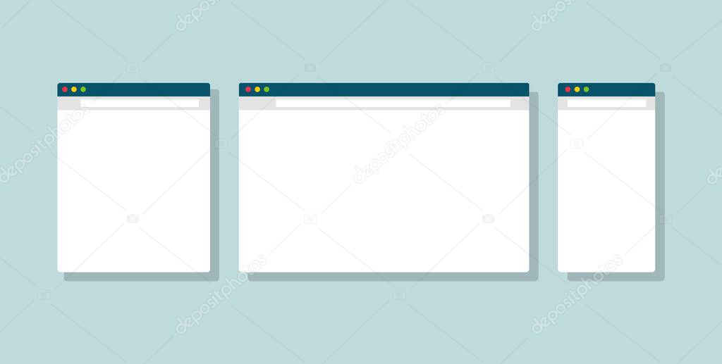 Web page window for computer, tablet and smartphone. Web browser window ui template.