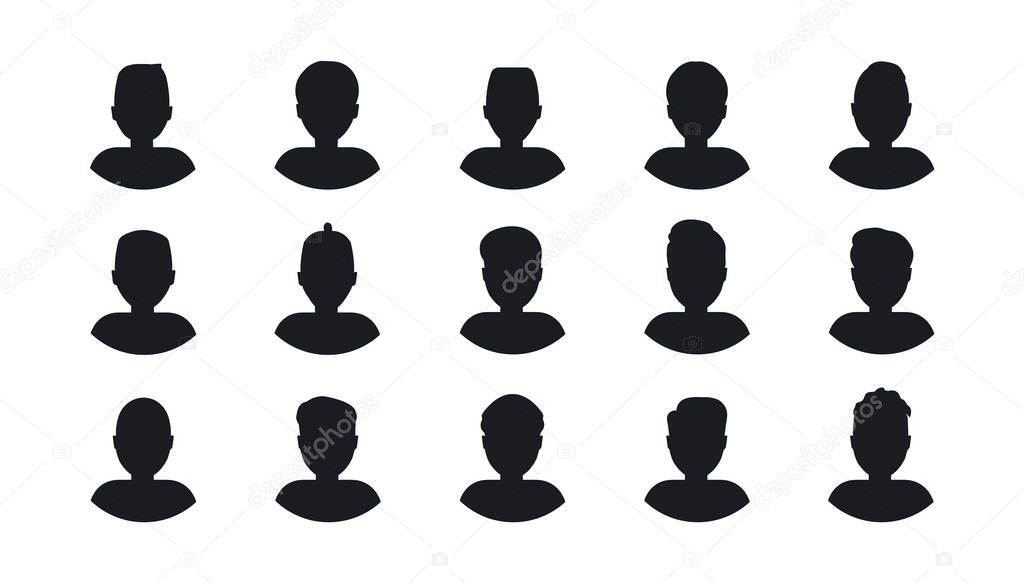 Avatar black icons. People profile. Set user vector icons.