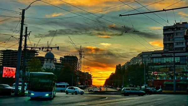 Zachód Słońca Centrum Miasta — Zdjęcie stockowe