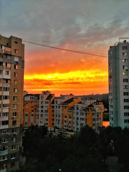 Puesta Sol Sobre Ciudad — Foto de Stock