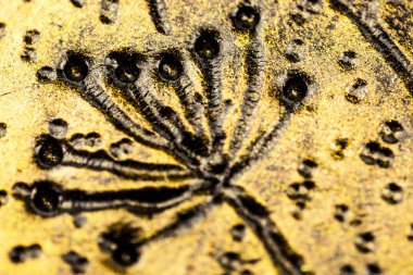 Doku bir şemsiye arka plan için. Rock çizim yakın çekim. Bakır inci. Arka plan biraz bulanık karanlık olduğunu