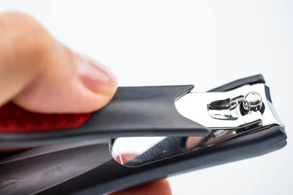 Hand Girl Blurry She Holds Nail Clippers Her Left Hand — Stock Photo, Image