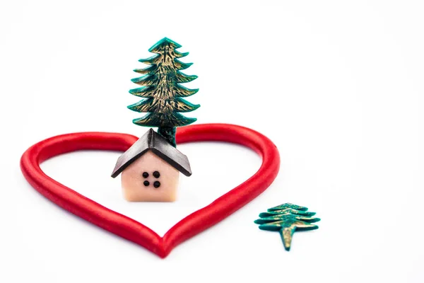 Closeup Heart Frame Heart Small House Tree Next Composition Small — Stock Photo, Image