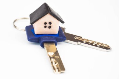 Yakın ana daire anahtarları yalan üzerinde beyaz bir arka plan üzerine üstte ortada küçük ev sembolü. Arka plan koruyucu, arka plan beyaz, bulanık