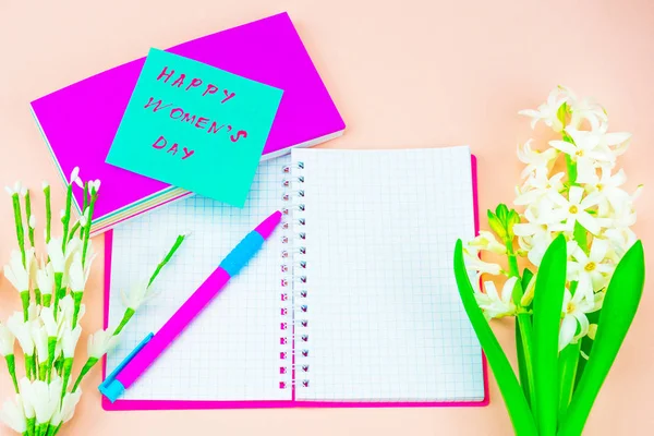 Concepto Festivo Flores Primavera Saludos Para Día Mujer Jacinto Blanco — Foto de Stock