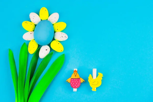 Påsk Semester Koncept Våren Sammansättning Med Imitation Blommor Från Ägg — Stockfoto