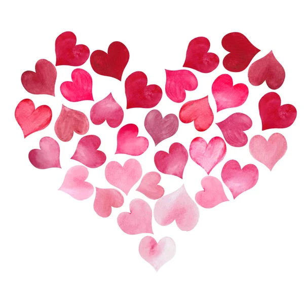 Sevgililer günü için beyaz arka planda kesintisiz yürekleri suluboya resim