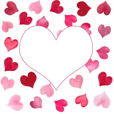 Sevgililer günü için beyaz arka planda Kesintisiz kırmızı ve pembe kalpler ile suluboya desen