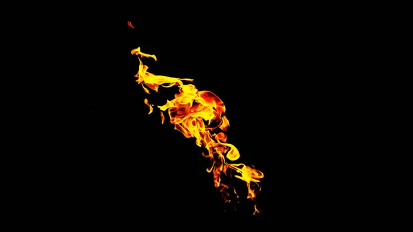 黑色背景上的火焰被隔离 燃烧的气体或汽油用火和火焰燃烧 燃烧着的火焰点燃着近距离的火花 燃烧的图案 黑暗中带着复制空间的熊熊烈火 — 图库照片