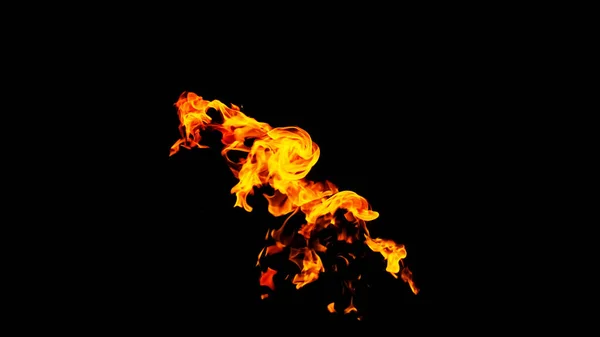 黑色背景上的火焰被隔离 燃烧的气体或汽油用火和火焰燃烧 燃烧着的火焰点燃着近距离的火花 燃烧的图案 黑暗中带着复制空间的熊熊烈火 — 图库照片