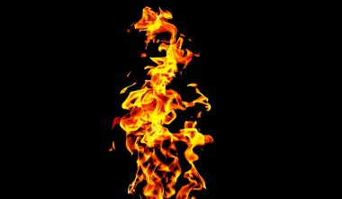 Siyah arka plandaki yangın alevleri izole edildi. Ateş ve alevlerle yanan benzin ya da benzin yanıkları. Yanan kıvılcımlar, ateş şekilleri. Karanlıkta fotokopi uzayı ile cehennem ateşi parlıyor.