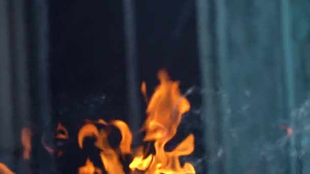 Lassú Mozgású Videó Tűzről Lángokról Egy Tűzrakó Hely Égő Gáz — Stock videók