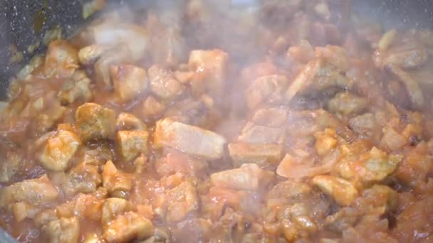 Video Ricetta Preparare Sugo Condimento Sugo Con Pezzi Carne Cipolle — Video Stock