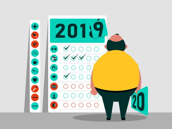 Zadania Planu 2019 2020 Kalendarz Zwyczajów Zabawny Charakter Tłuszczu Szczęśliwego — Wektor stockowy